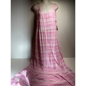 Cottage Core Women’s Sleeveless Tank Maxi Dress Pink White Striped Sz L (12-14)